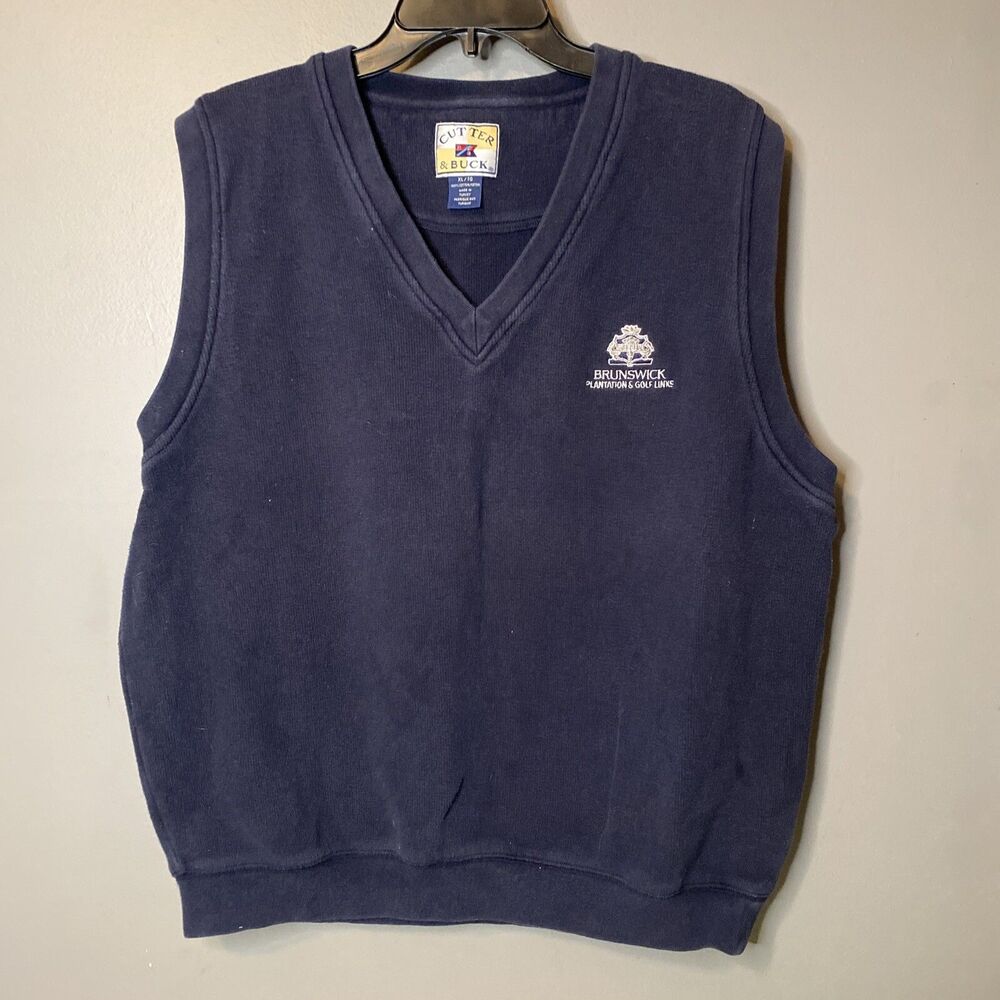 VTG 90's Embroidered Cutter And Buck Golf Sweater Vest Brunswick Plantation Logo